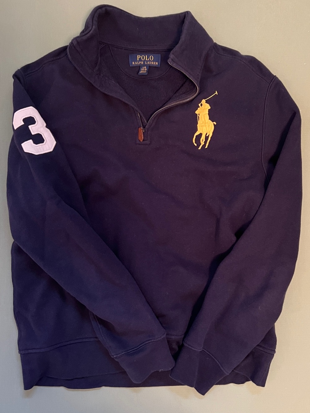 Polo by Ralph Lauren Navy Quarter-Zip Sweatshirt with Gold Pony